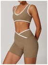 High-Impact Sports Bra - Racerback with Contrast Trim in Dark Beige