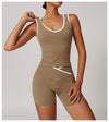 Contrast Trim Racerback Tank Top - Sleek Activewear in Dark Beige