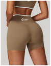 Activewear Crossover Waist Biker Shorts for Women in Dark Beige