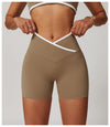 Activewear Crossover Waist Biker Shorts for Women in Dark Beige