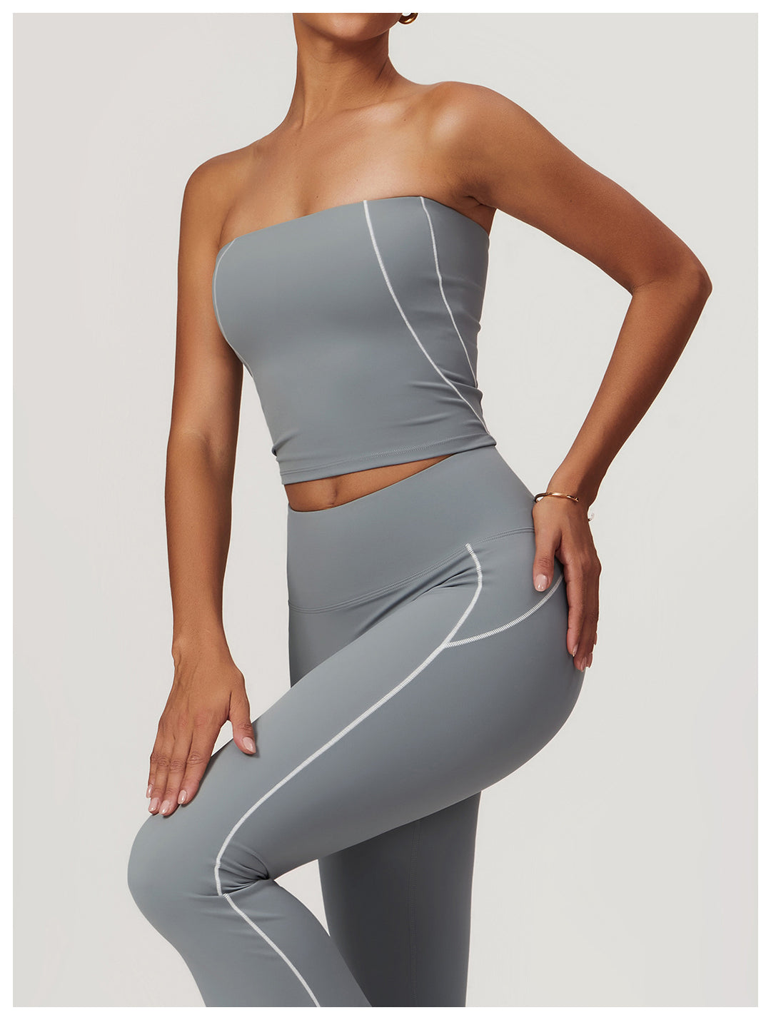 Compression Fit Bandeau Sports Top in Grey