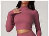 High-Neck Long-Sleeve Workout Crop Top - Soft & Breathable in Puce Pink