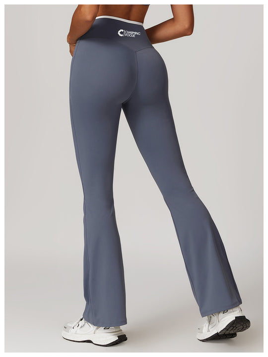 High-Waisted Crossover Flare Pants - Trendy Yoga Style in Dark Grey