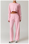 Women's Back Cut-Out Cropped Sweatshirt - Soft Lounge Collection in Pink