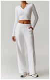 Relaxed Fit V-Neck Cropped Top Wear - Everyday Casual in White