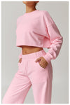 Women's Back Cut-Out Cropped Sweatshirt - Soft Lounge Collection in Pink