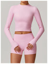 High-Neck Seamless Sports Crop Top in Pink