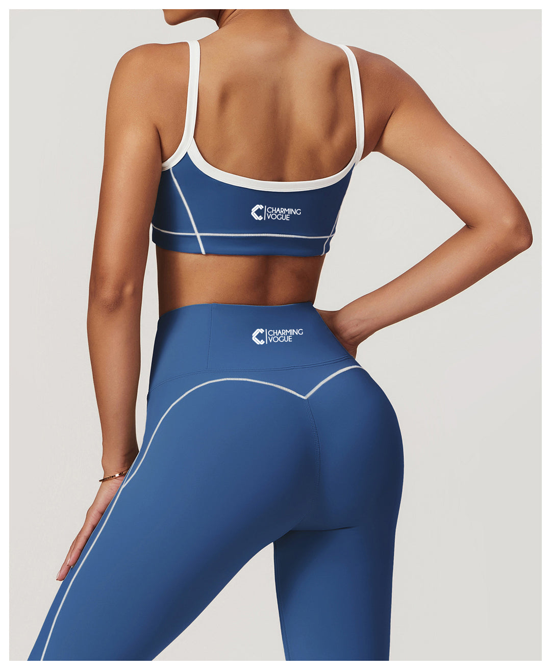 Activewear Padded Sports Bra with Stitch in Blue