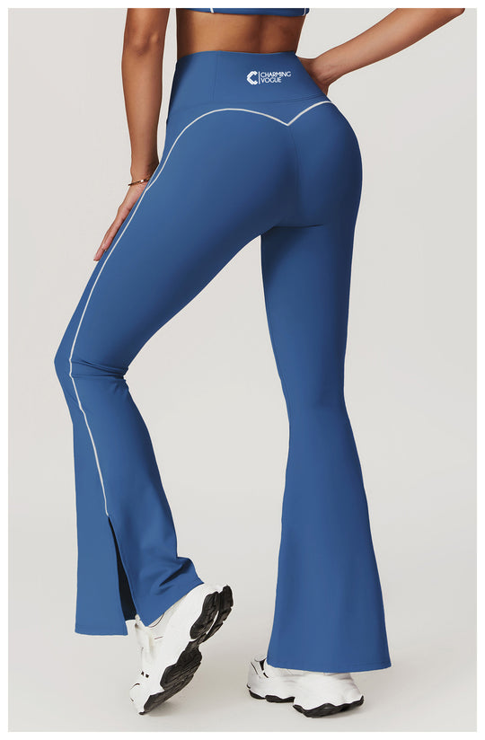 Seamless Stretch-Fit Bell-Bottom Yoga Pants in Blue