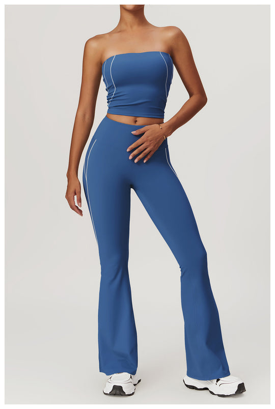 Seamless Stretch-Fit Bell-Bottom Yoga Pants in Blue