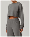 Women's Back Cut-Out Cropped Sweatshirt - Soft Lounge Collection in Grey