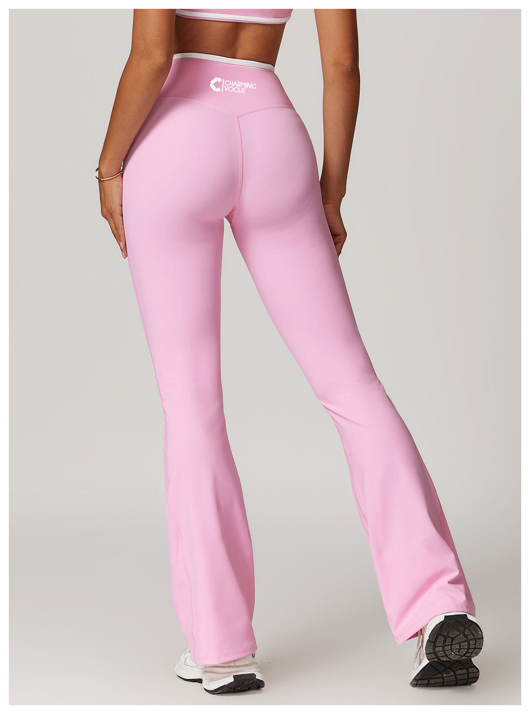 High-Waisted Crossover Flare Pants - Trendy Yoga Style in Pink