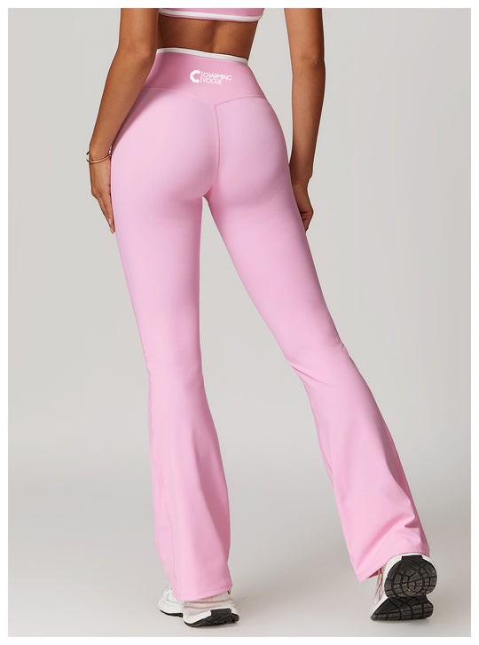 High-Waisted Crossover Flare Pants - Trendy Yoga Style in Pink