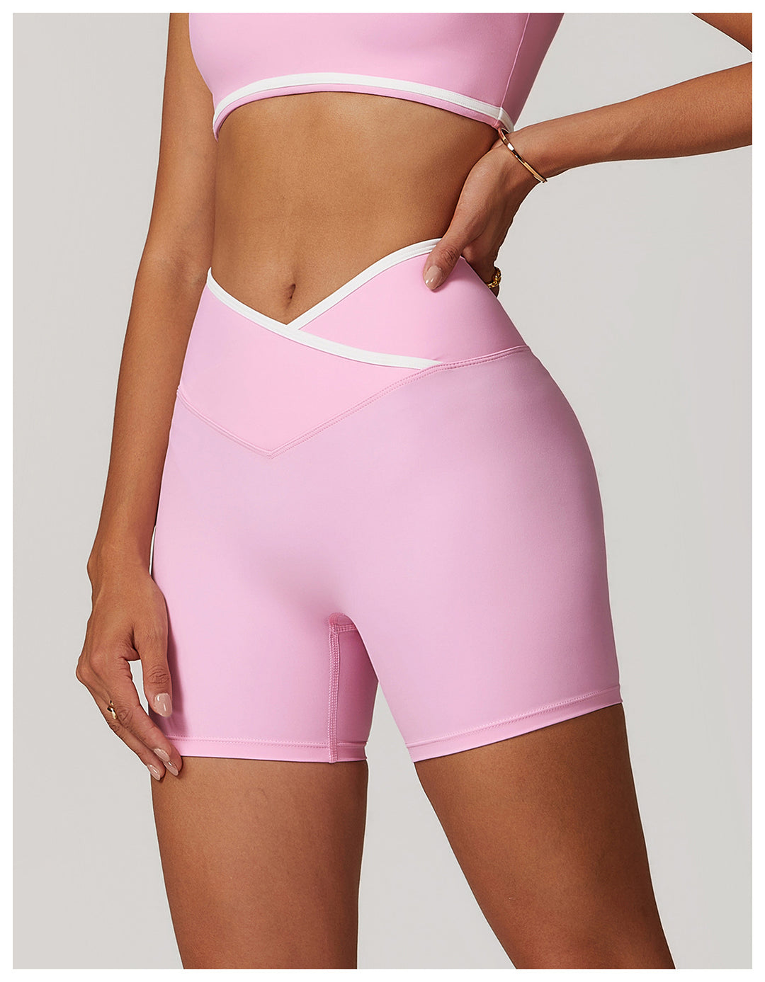 Activewear Crossover Waist Biker Shorts for Women in Pink