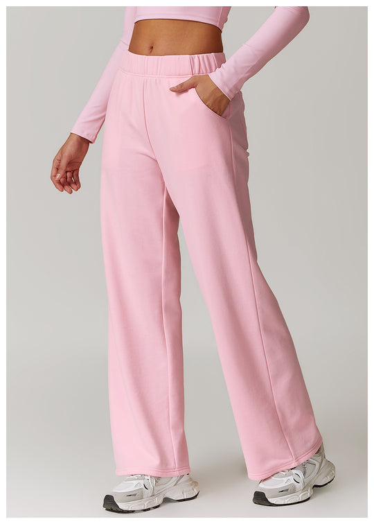 Comfy Wide-Leg High-Waisted Sweatpants for Women in Pink