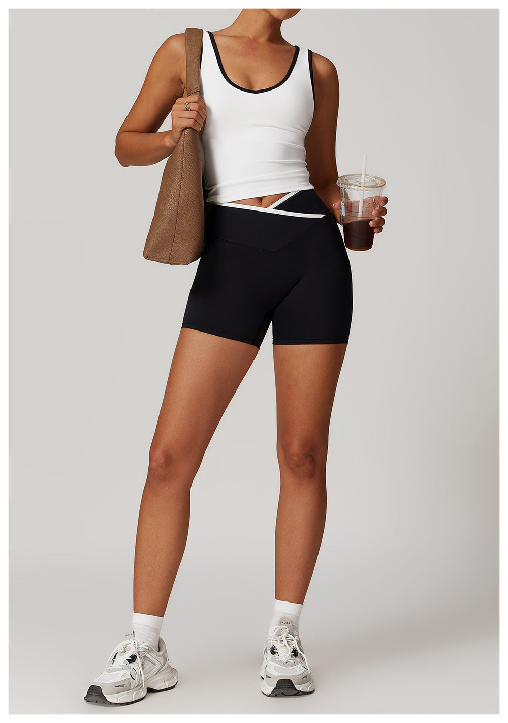 Contrast Trim Racerback Tank Top - Sleek Activewear in White