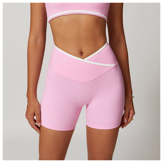 Activewear Crossover Waist Biker Shorts for Women in Pink