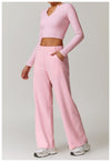 Relaxed Fit V-Neck Cropped Top Wear - Everyday Casual in Pink