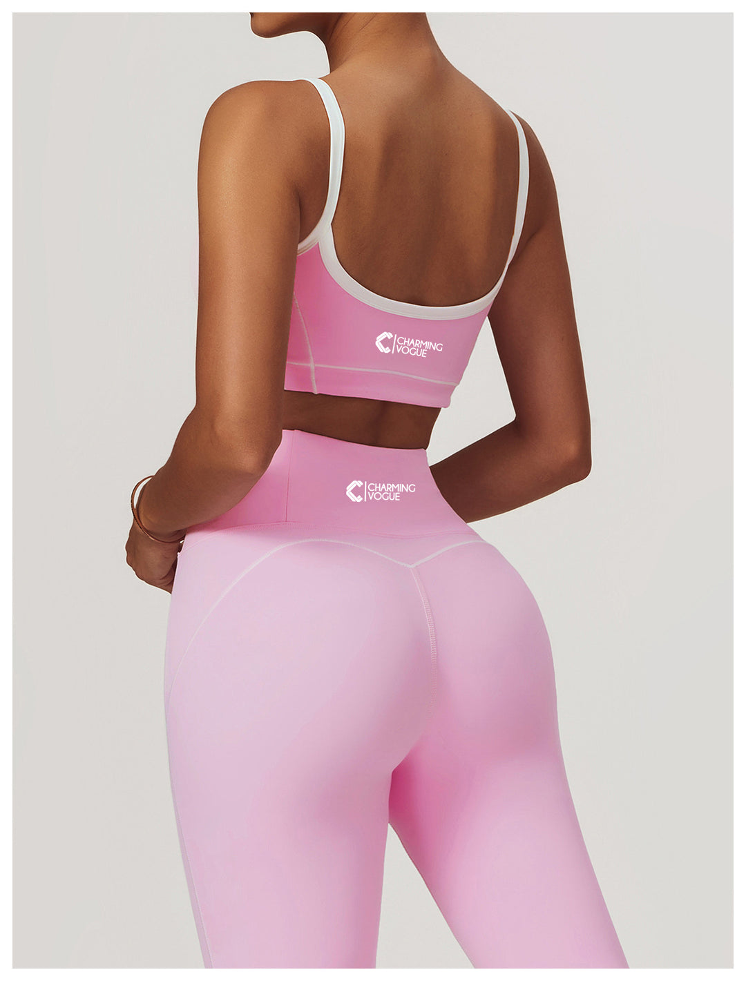 Activewear Padded Sports Bra with Stitch in Pink