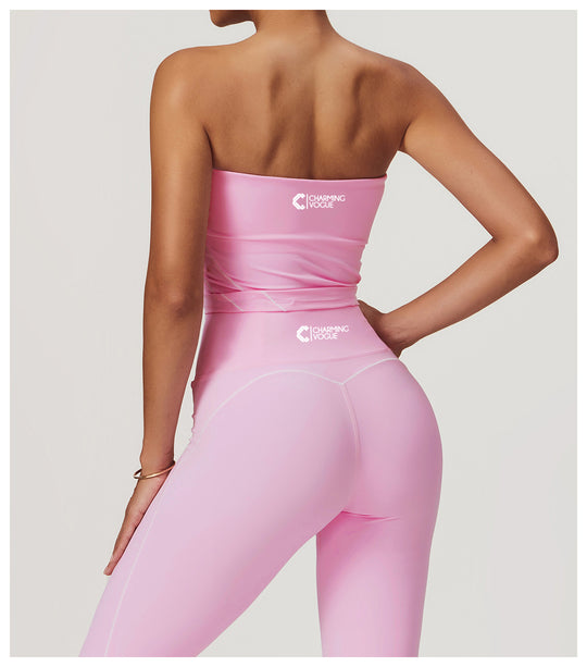 Compression Fit Bandeau Sports Top in Pink