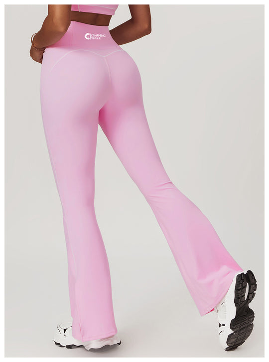 Seamless Stretch-Fit Bell-Bottom Yoga Pants in Pink