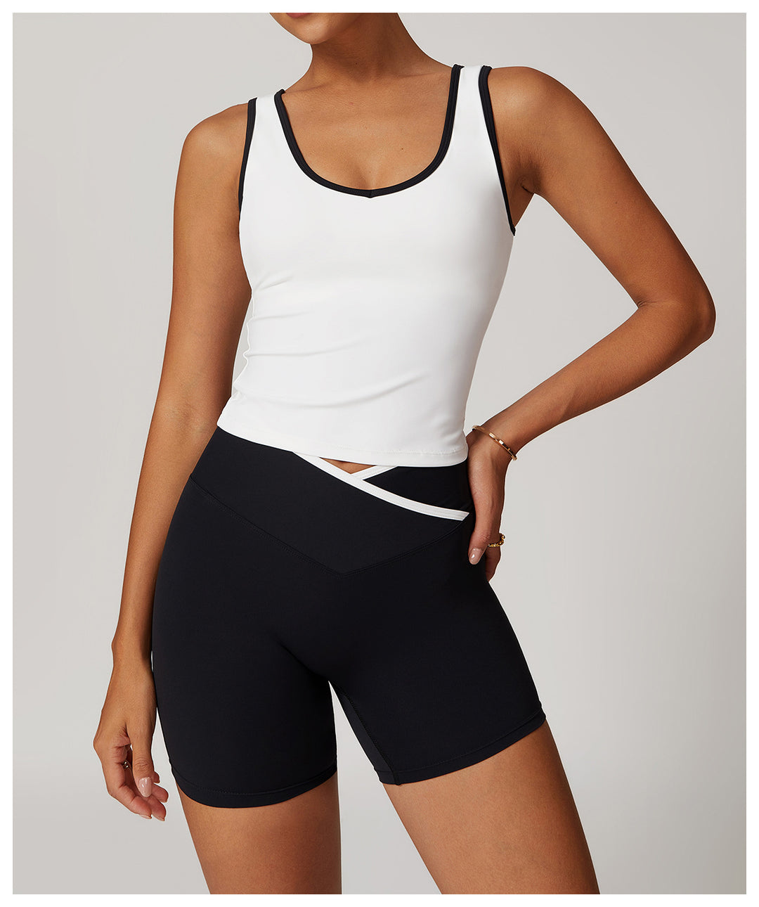 Contrast Trim Racerback Tank Top - Sleek Activewear in White