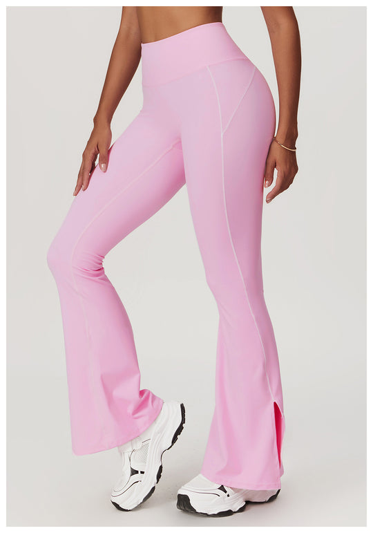 Seamless Stretch-Fit Bell-Bottom Yoga Pants in Pink