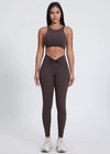 Tummy Control High-Waisted Crossover Active Leggings in Dark Puce