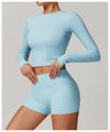 High-Neck Seamless Sports Crop Top in Light Blue