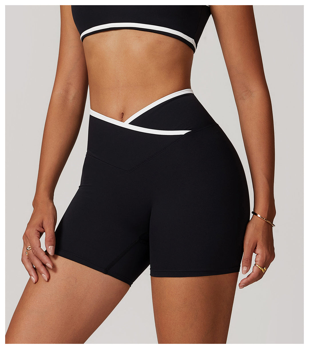 Activewear Crossover Waist Biker Shorts for Women in Black