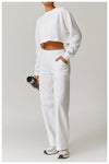 Women's Back Cut-Out Cropped Sweatshirt - Soft Lounge Collection in White