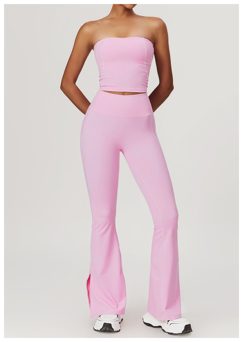 Seamless Stretch-Fit Bell-Bottom Yoga Pants in Pink