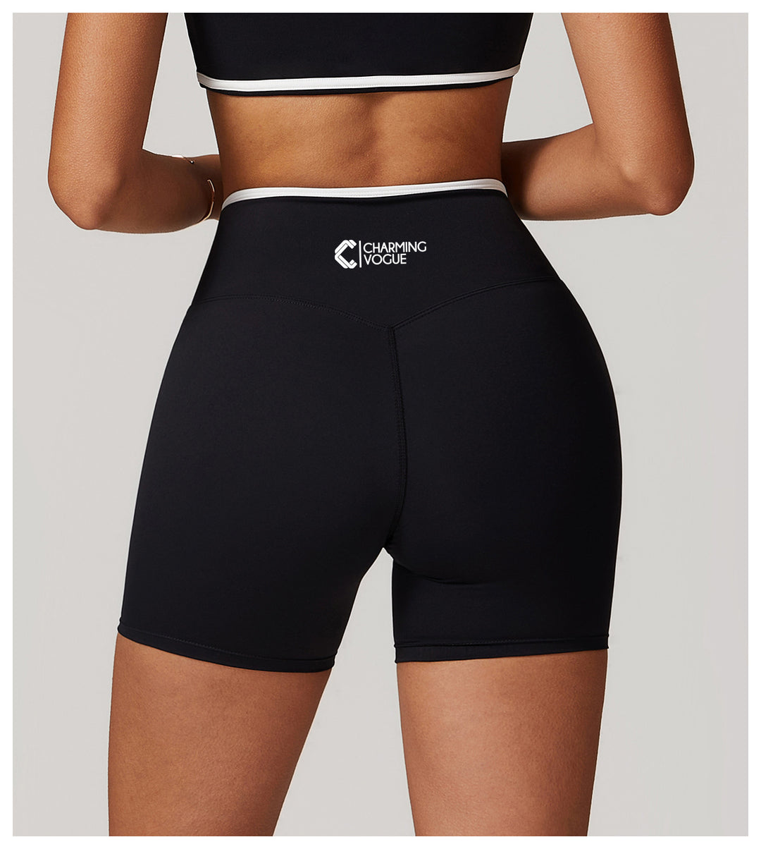 Activewear Crossover Waist Biker Shorts for Women in Black