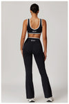 High-Waisted Crossover Flare Pants - Trendy Yoga Style in Black