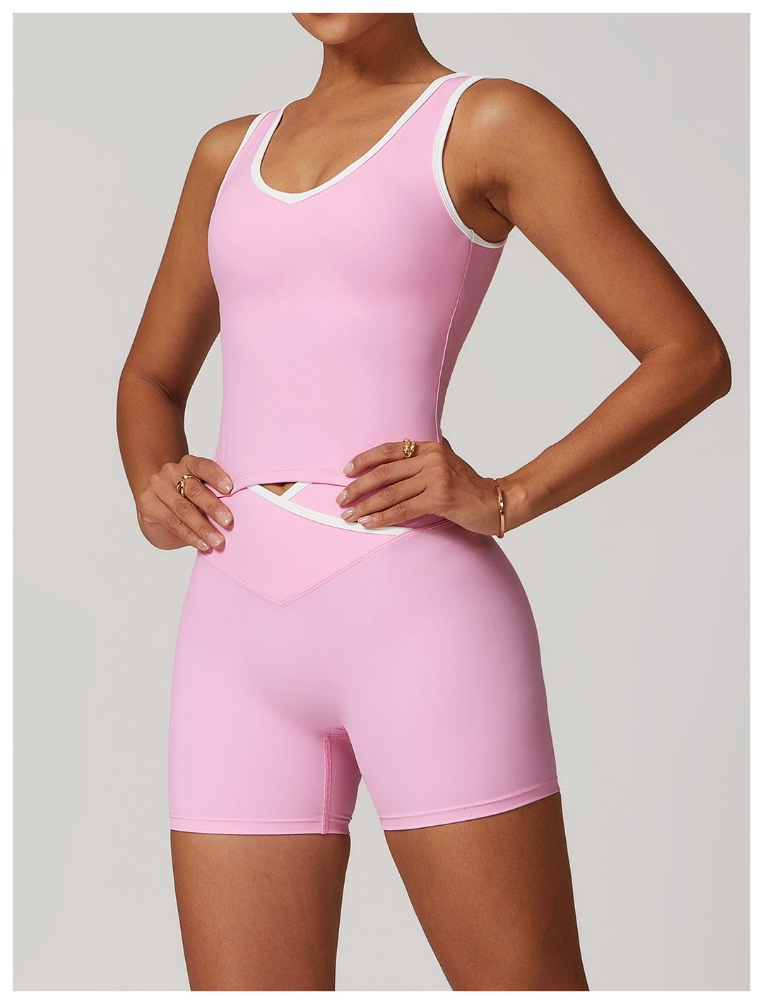 Contrast Trim Racerback Tank Top - Sleek Activewear in Pink