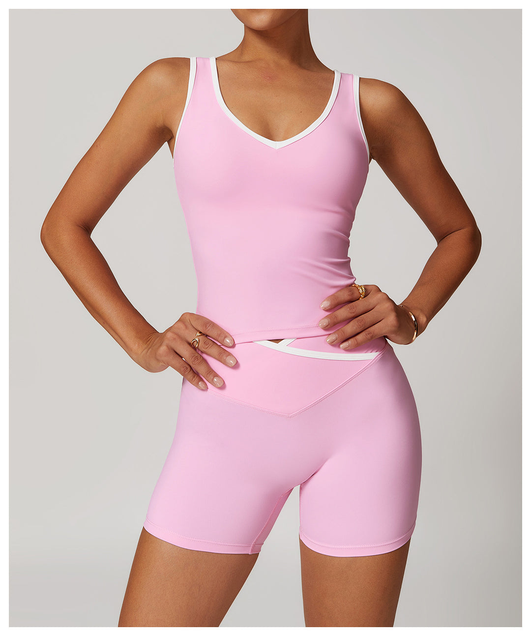 Contrast Trim Racerback Tank Top - Sleek Activewear in Pink