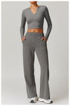 Relaxed Fit V-Neck Cropped Top Wear - Everyday Casual in Grey