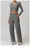 Relaxed Fit V-Neck Cropped Top Wear - Everyday Casual in Grey