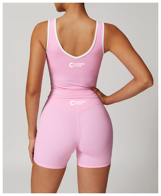 Contrast Trim Racerback Tank Top - Sleek Activewear in Pink