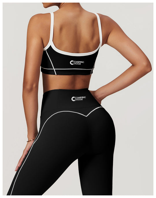 Activewear Padded Sports Bra with Stitch in Black