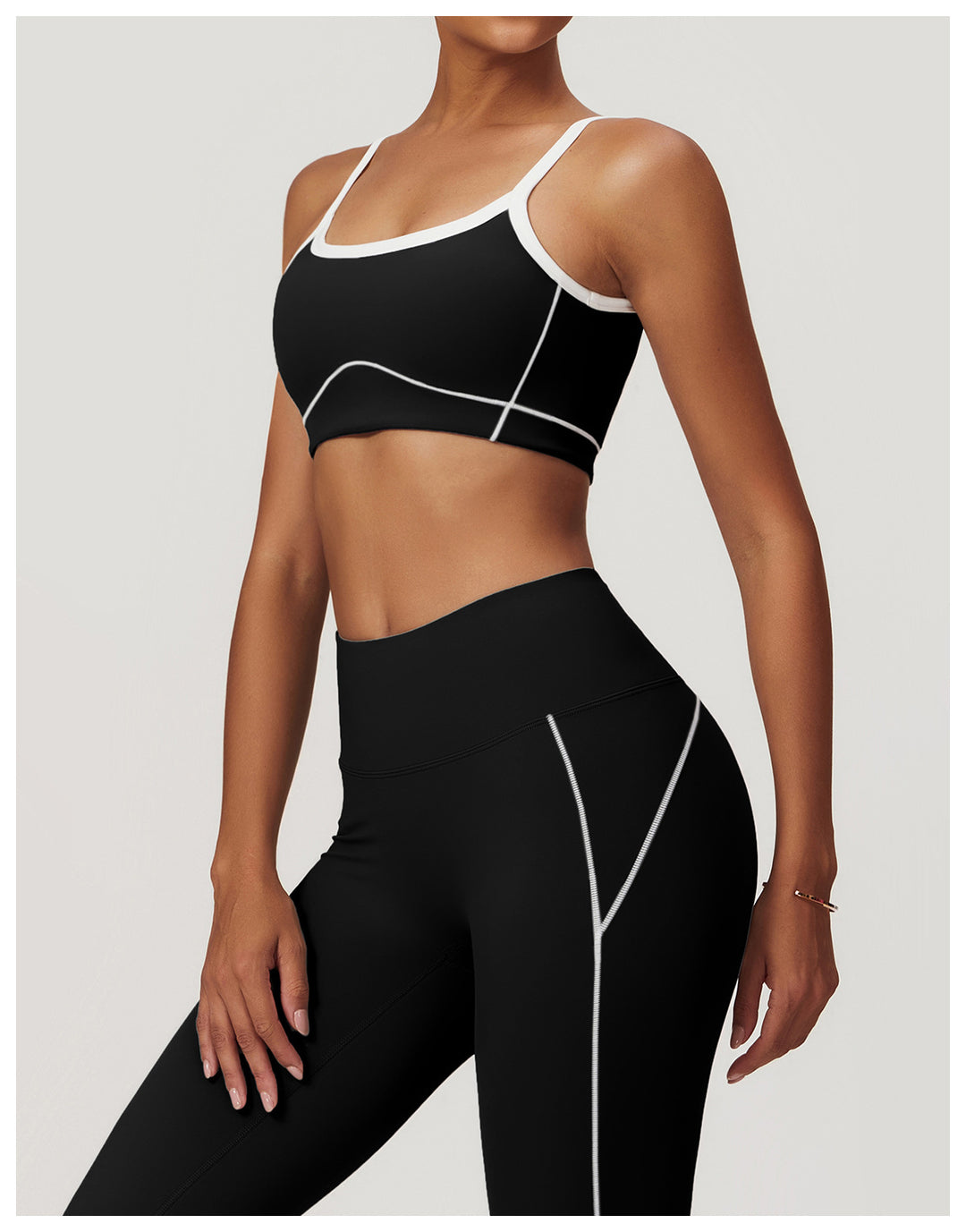 Activewear Padded Sports Bra with Stitch in Black