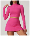 High-Neck Long-Sleeve Workout Crop Top - Soft & Breathable in Pink