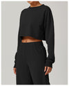 Women's Back Cut-Out Cropped Sweatshirt - Soft Lounge Collection in Black