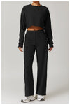 Women's Back Cut-Out Cropped Sweatshirt - Soft Lounge Collection in Black