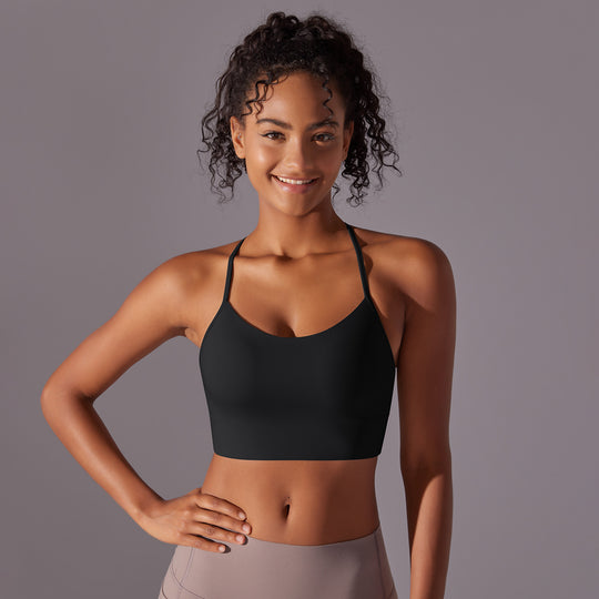 Cross-Strap Lightweight High-Impact Sports Bra in Black