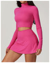 High-Neck Long-Sleeve Workout Crop Top - Soft & Breathable in Pink