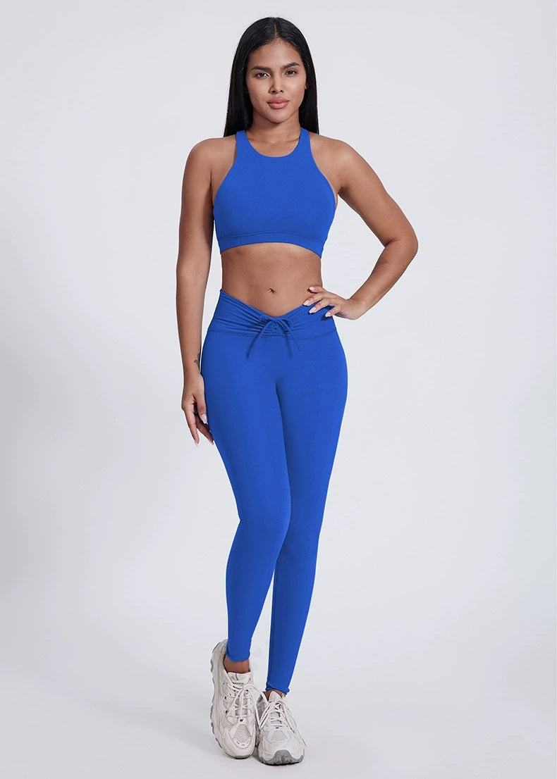 Tummy Control High-Waisted Crossover Active Leggings in Blue