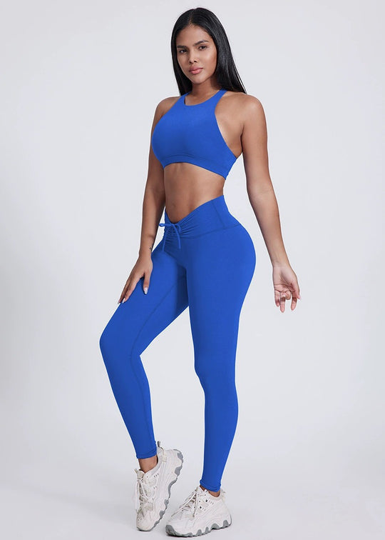 Tummy Control High-Waisted Crossover Active Leggings in Blue