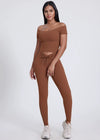 Tummy Control High-Waisted Crossover Active Leggings in Brown