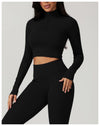 High-Neck Long-Sleeve Workout Crop Top - Soft & Breathable in Black